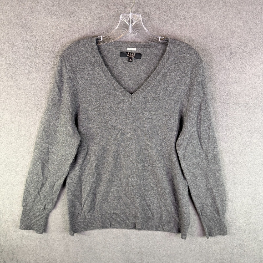 Alex Marie Cashmere Sweater Women's XL Gray Quiet Luxury‎ V Neck Knit Top